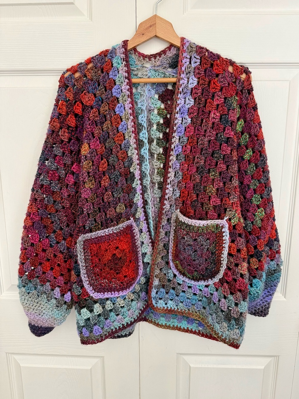 Boho Multicolor Crochet Granny-Square Cardigan - Women's